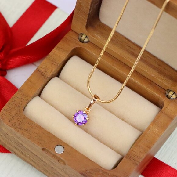 "Dainty Purple Round Pendant in Rose Gold Finish – Chic Design,XPPT1850 - Picture 7 of 13